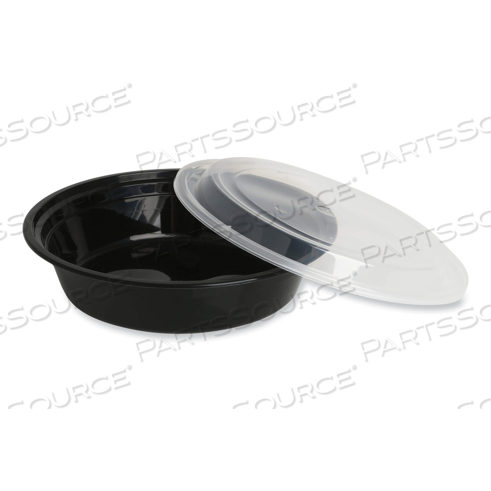 FOOD CONTAINER WITH LID, 24 OZ, 7.28 X 7.28 X 1.96, BLACK/CLEAR, PLASTIC by Genpak