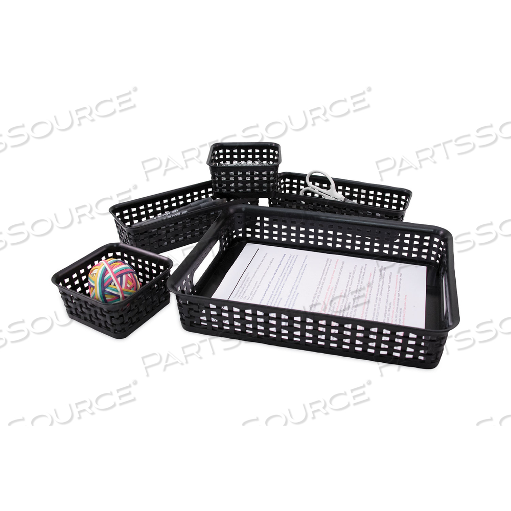 PLASTIC WEAVE BIN, DESK ORGANIZATION SET, 13.8" X 10.1" X 4.68", BLACK, 5/PACK by Advantus