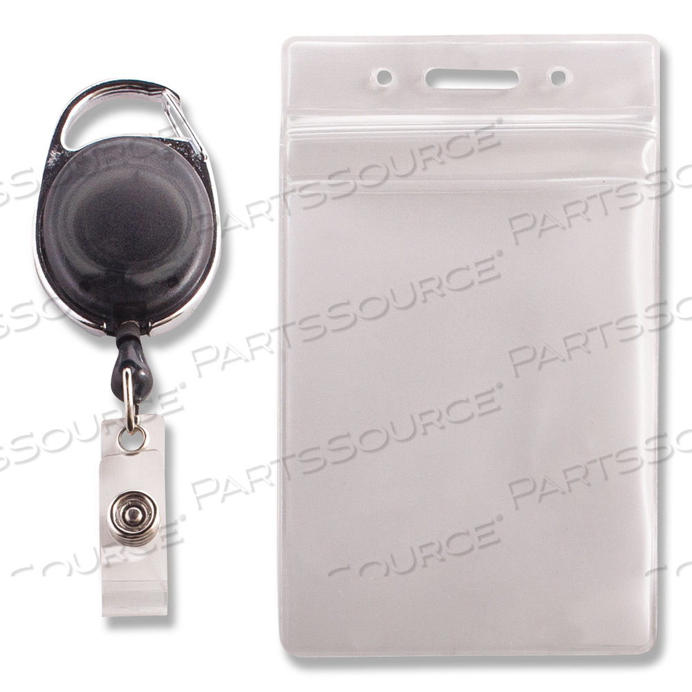RESEALABLE ID BADGE HOLDERS WITH 30" CORD REEL, VERTICAL, FROSTED 3.68" X 5" HOLDER, 2.5" X 4" INSERT by Advantus