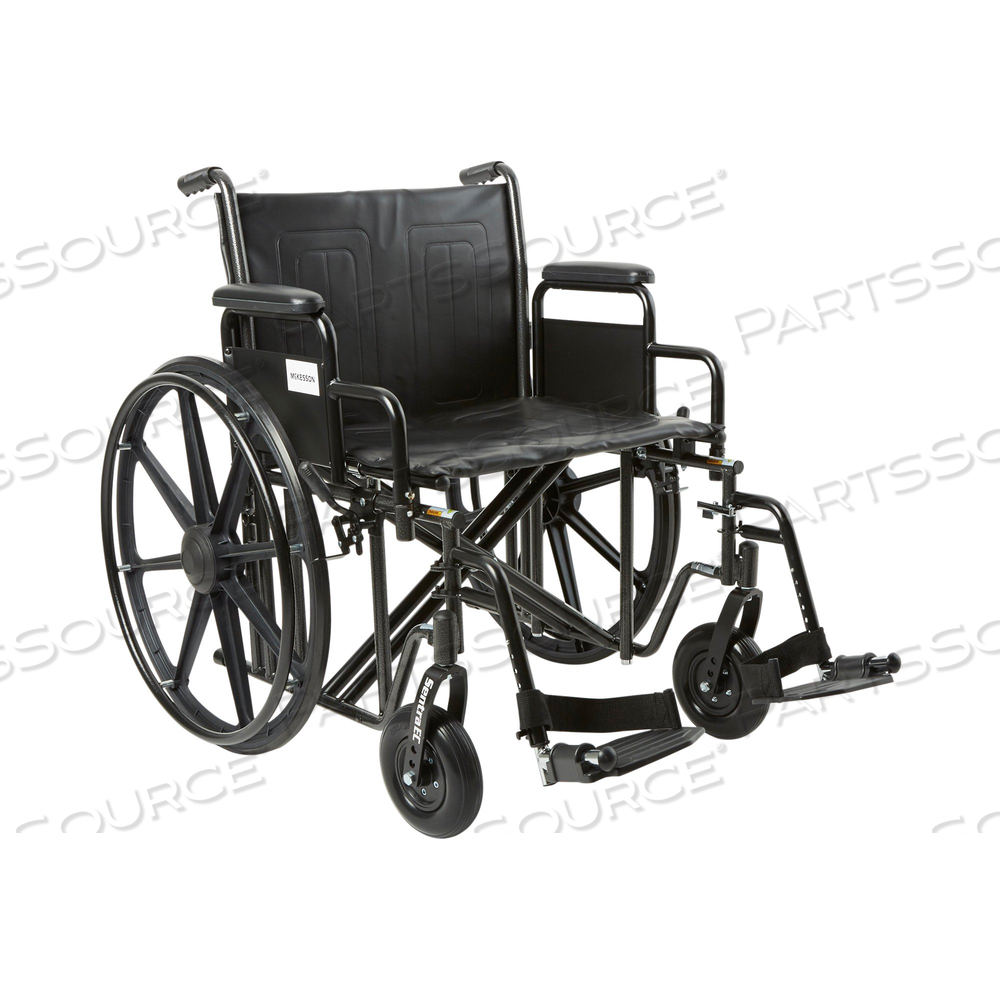 HEAVY-DUTY WHEELCHAIR WITH PADDED, REMOVABLE ARM, COMPOSITE MAG WHEEL, 22 IN. SEAT, SWING-AWAY FOOTREST, 450 LBS by McKesson HEAVY-DUTY WHEELCHAIR WITH PADDED, REMOVABLE ARM, COMPOSITE MAG WHEEL, 22 IN. SEAT, SWING-AWAY FOOTREST, 450 LBS by McKesson