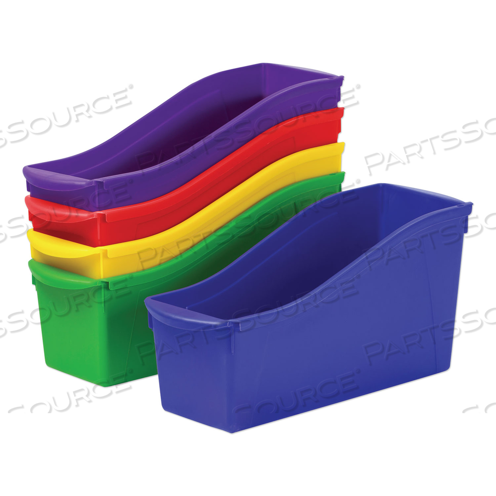 INTERLOCKING BOOK BINS WITH CLEAR LABEL POUCHES, 4.75" X 12.63" X 7", ASSORTED COLORS by Storex