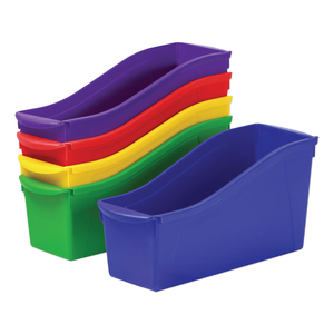 INTERLOCKING BOOK BINS WITH CLEAR LABEL POUCHES, 4.75" X 12.63" X 7", ASSORTED COLORS by Storex