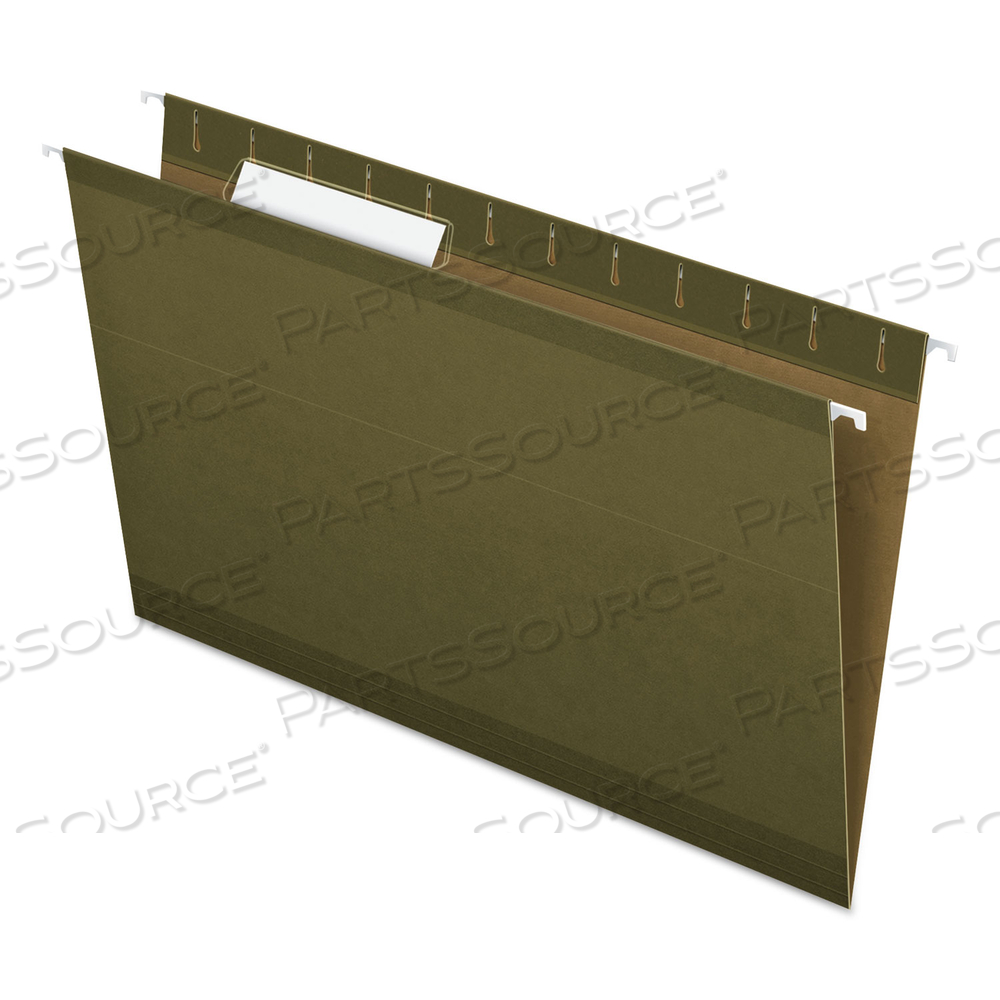 REINFORCED HANGING FILE FOLDERS WITH PRINTABLE TAB INSERTS, LEGAL SIZE, 1/3-CUT TABS, STANDARD GREEN by Esselte Pendaflex Corp. REINFORCED HANGING FILE FOLDERS WITH PRINTABLE TAB INSERTS, LEGAL SIZE, 1/3-CUT TABS, STANDARD GREEN by Esselte Pendaflex Corp.