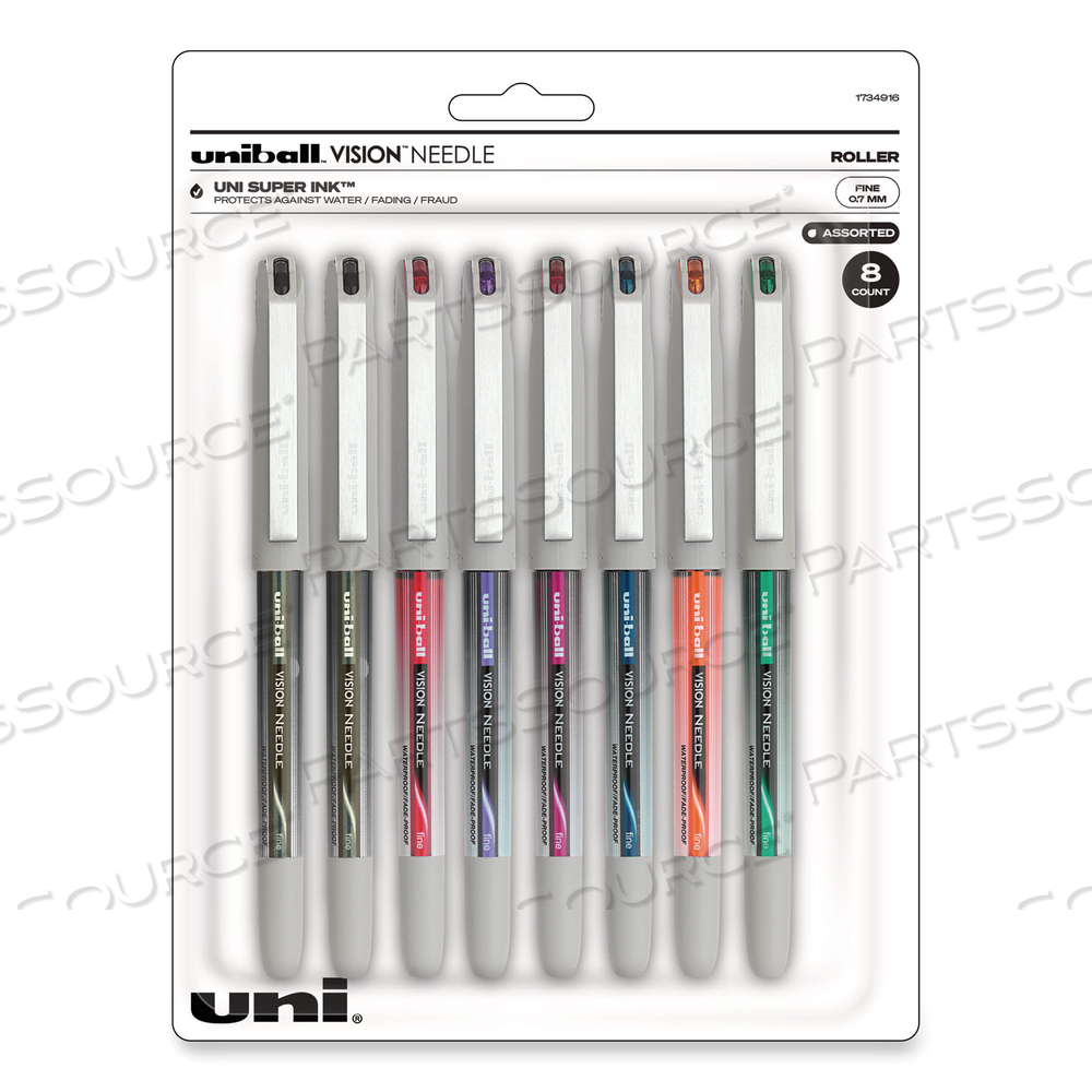 VISION NEEDLE ROLLER BALL PEN, STICK, FINE 0.7 MM, ASSORTED INK COLORS, SILVER BARREL by Uni-Ball