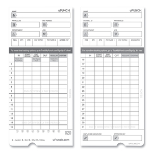 TIME CLOCK CARDS FOR UPUNCH HN4000, TWO SIDES, 7.37 X 3.37 by uPunch