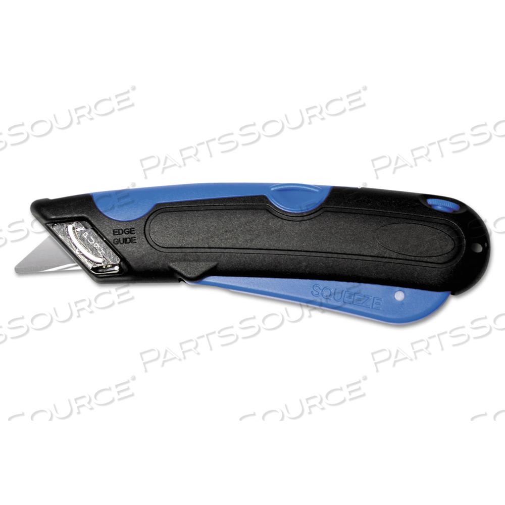 EASYCUT CUTTER KNIFE W/SELF-RETRACTING SAFETY-TIPPED BLADE, 6" PLASTIC HANDLE, BLACK/BLUE by Cosco