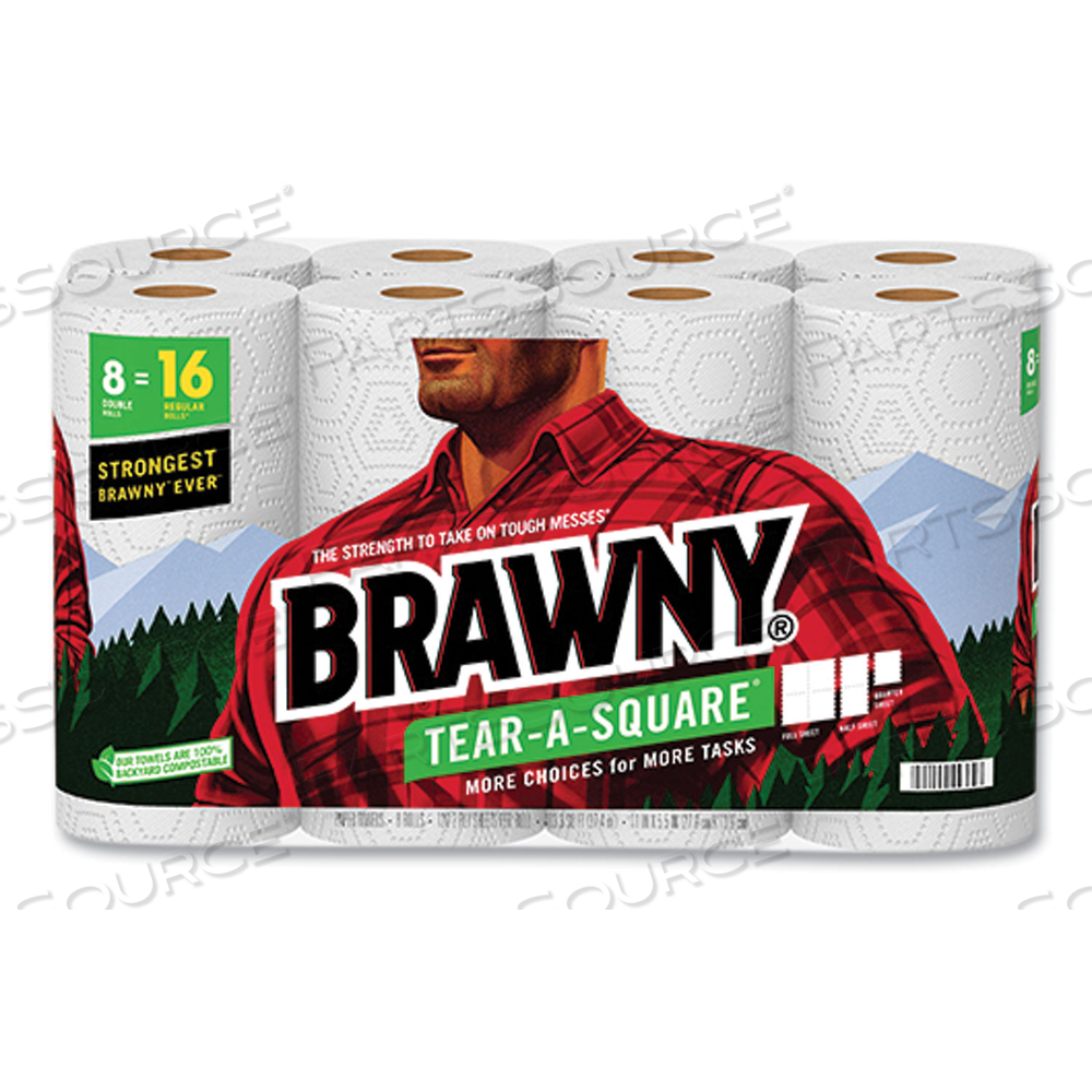 TEAR-A-SQUARE PERFORATED KITCHEN ROLL TOWELS, DOUBLE ROLL, 2-PLY, 11" X 11", WHITE, 120 SHEETS/ROLL by Brawny TEAR-A-SQUARE PERFORATED KITCHEN ROLL TOWELS, DOUBLE ROLL, 2-PLY, 11" X 11", WHITE, 120 SHEETS/ROLL by Brawny