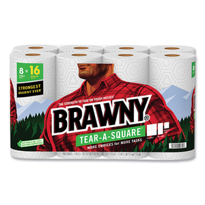 TEAR-A-SQUARE PERFORATED KITCHEN ROLL TOWELS, DOUBLE ROLL, 2-PLY, 11" X 11", WHITE, 120 SHEETS/ROLL by Brawny TEAR-A-SQUARE PERFORATED KITCHEN ROLL TOWELS, DOUBLE ROLL, 2-PLY, 11" X 11", WHITE, 120 SHEETS/ROLL by Brawny