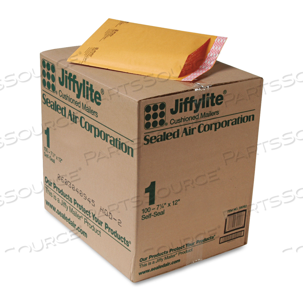 JIFFYLITE SELF-SEAL BUBBLE MAILER, #1, BARRIER BUBBLE AIR CELL CUSHION, SELF-ADHESIVE CLOSURE, 7.25 X 12, BROWN KRAFT, 100/CT 