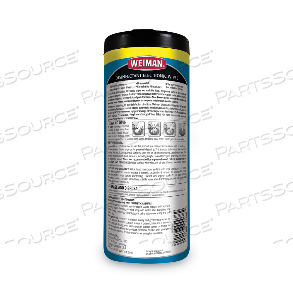 E-TRONIC WIPES, 7 X 8, WHITE, 30/CANISTER by Weiman