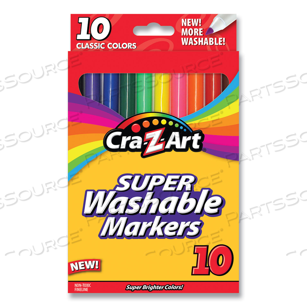 SUPER WASHABLE MARKERS, FINE BULLET TIP, ASSORTED COLORS, 10/SET by Cra-Z-Art