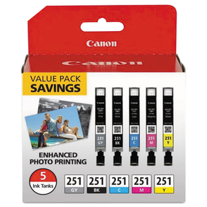 6513B011 (CLI-251) INK, BLACK/CYAN/GRAY/MAGENTA/YELLOW by Canon (Consumer Electronics)