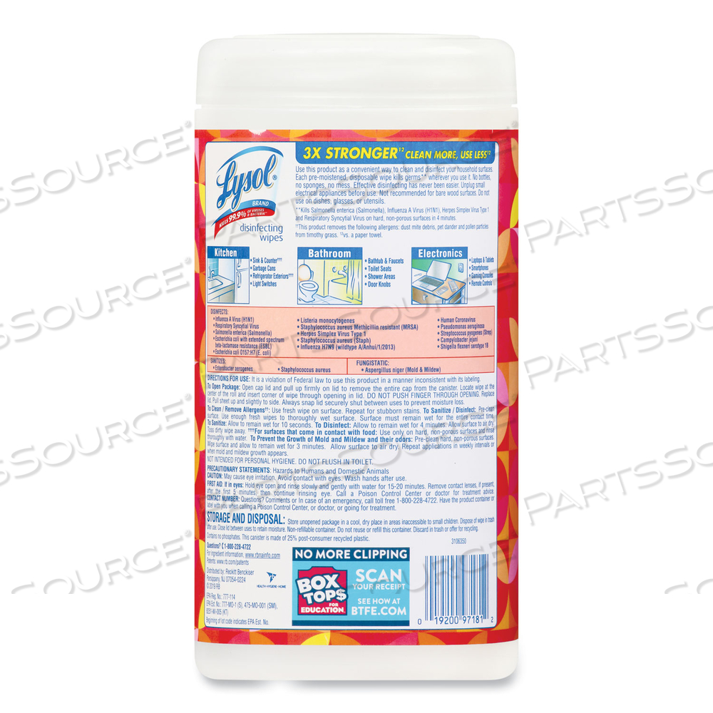 DISINFECTING WIPES, 7 X 7.25, MANGO AND HIBISCUS, 80 WIPES/CANISTER by Lysol