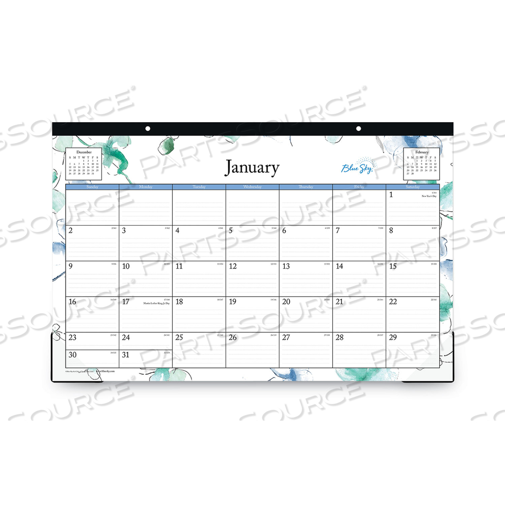 LINDLEY DESK PAD, FLORAL ARTWORK, 17 X 11, WHITE/BLUE/GREEN SHEETS, BLACK BINDING, CLEAR CORNERS, 12-MONTH (JAN-DEC): 2023 by Blue Sky
