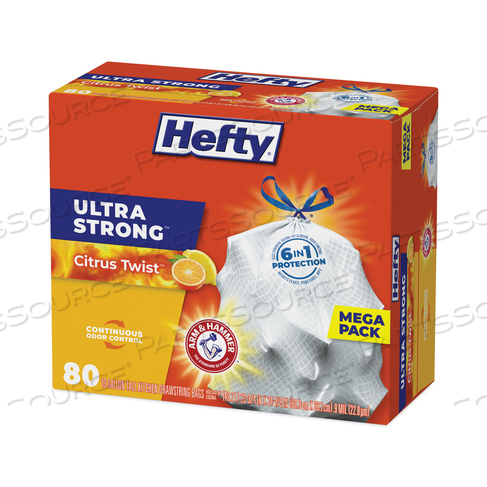 ULTRA STRONG SCENTED TALL WHITE KITCHEN BAGS, 13 GAL, 0.9 MIL, 23.75" X 24.88", WHITE, 80 BAGS/BOX by Hefty