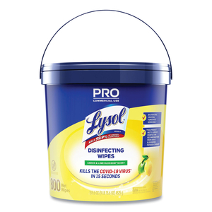 PROFESSIONAL DISINFECTING WIPE BUCKET, 1-PLY, 6 X 8, LEMON AND LIME BLOSSOM, WHITE, 800 WIPES by Lysol