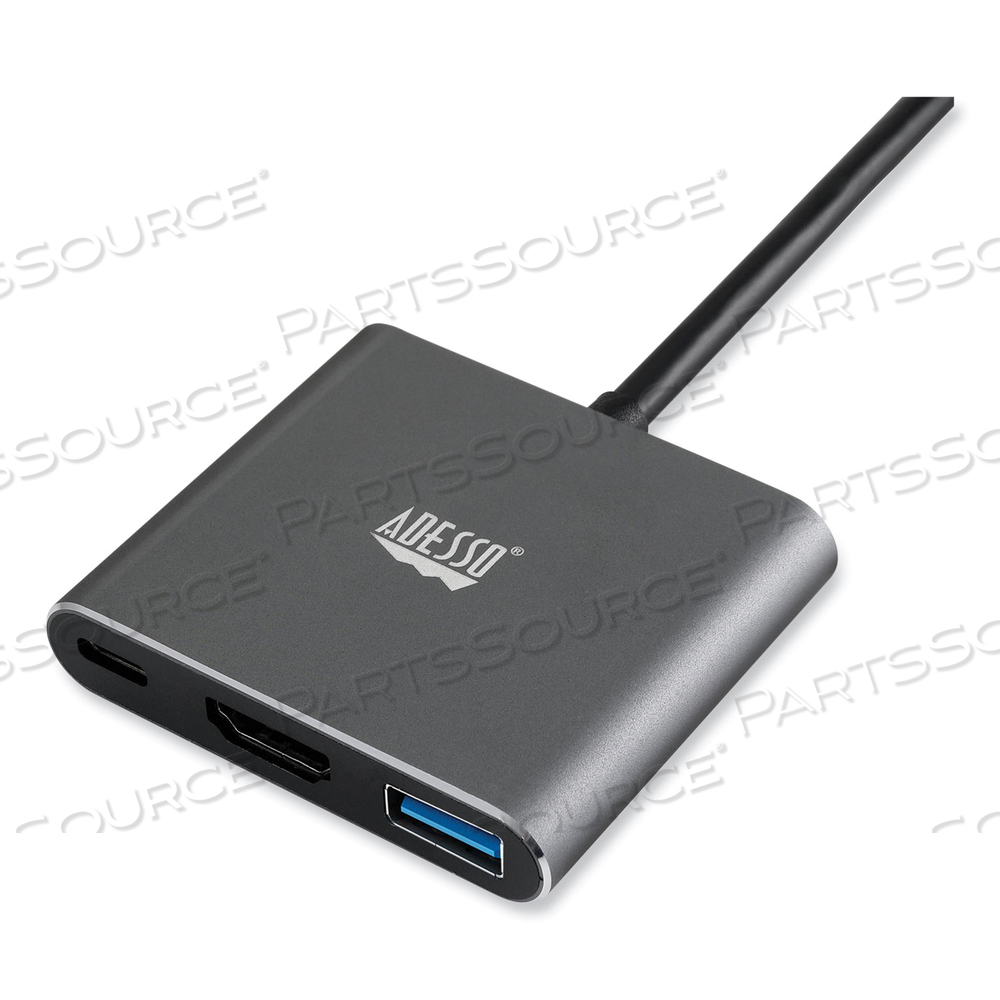 3-IN-1 USB-C MULTI-PORT TAA COMPLIANT DOCKING STATION, HDMI, USB-C, USB 3 A+PD, BLACK/GRAY by Adesso, Inc. 3-IN-1 USB-C MULTI-PORT TAA COMPLIANT DOCKING STATION, HDMI, USB-C, USB 3 A+PD, BLACK/GRAY by Adesso, Inc.