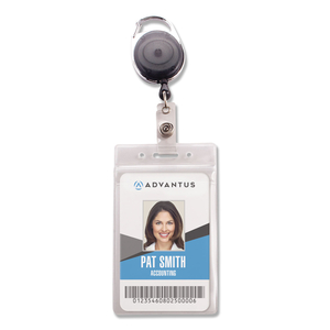 RESEALABLE ID BADGE HOLDERS WITH 30" CORD REEL, VERTICAL, FROSTED 3.68" X 5" HOLDER, 2.5" X 4" INSERT, 10/PACK by Advantus