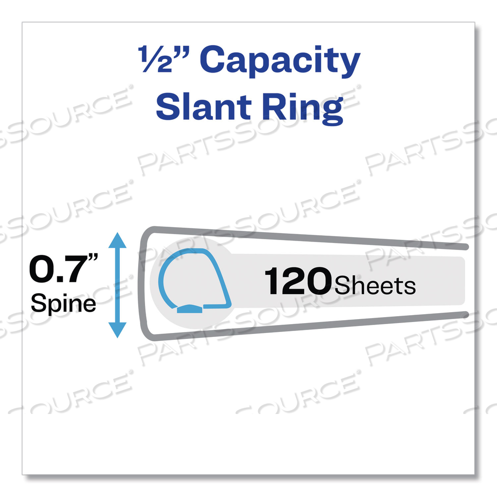 HEAVY-DUTY VIEW BINDER WITH DURAHINGE AND ONE TOUCH SLANT RINGS, 3 RINGS, 0.5" CAPACITY, 11 X 8.5, WHITE by Avery