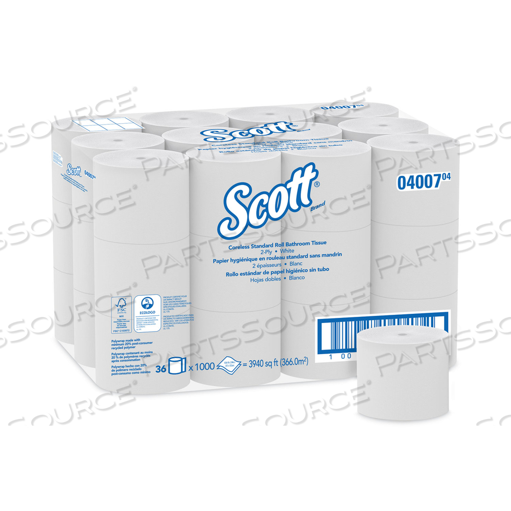 ESSENTIAL CORELESS SRB BATHROOM TISSUE, SEPTIC SAFE, 2-PLY, WHITE, 1,000 SHEETS/ROLL by Scott ESSENTIAL CORELESS SRB BATHROOM TISSUE, SEPTIC SAFE, 2-PLY, WHITE, 1,000 SHEETS/ROLL by Scott