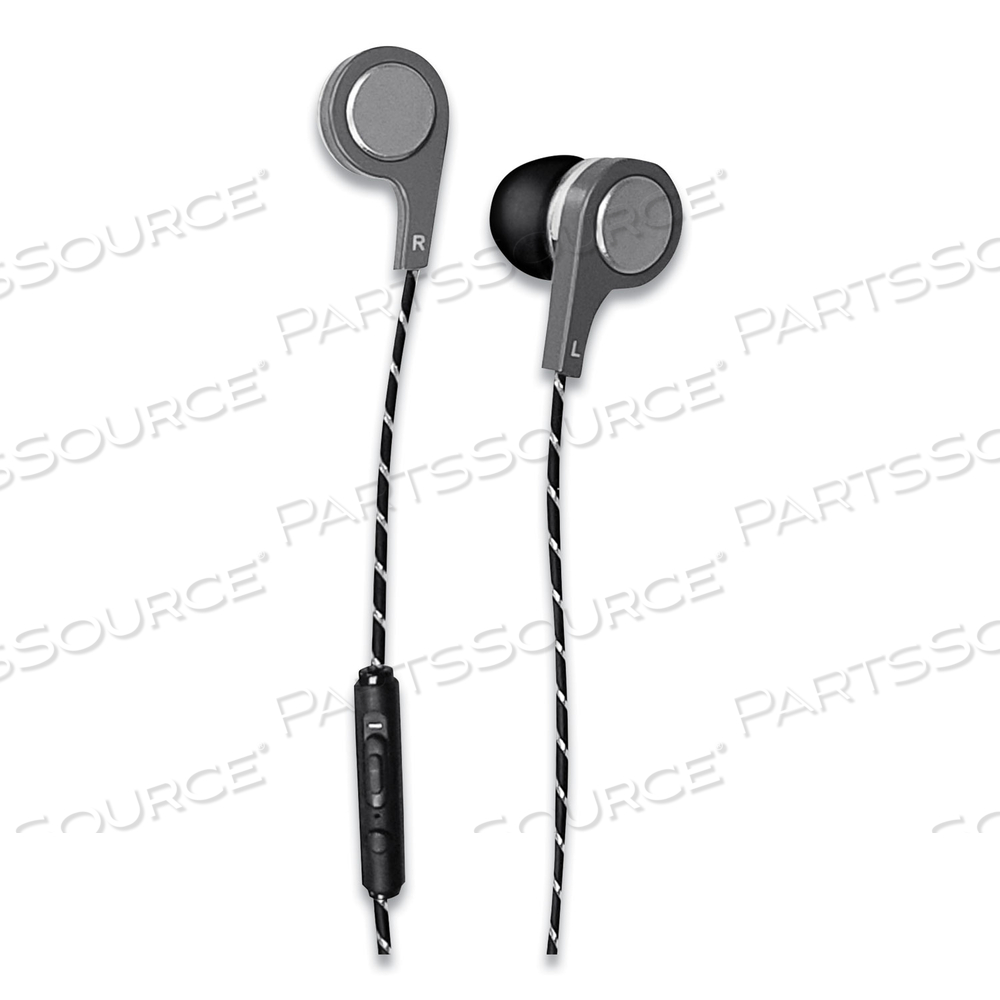 BASS 13 METALLIC EARBUDS WITH MICROPHONE, 4 FT CORD, SILVER by Maxell