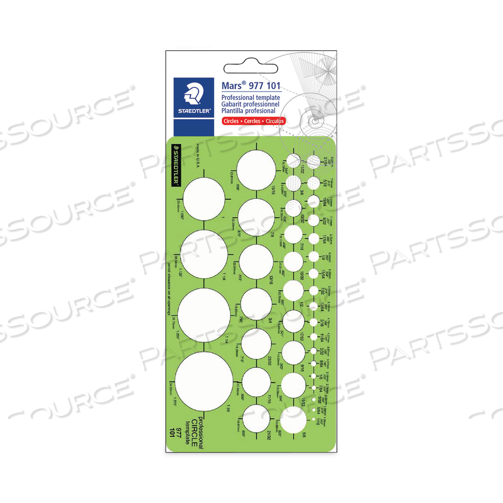 TEMPLATES, 39 CIRCLES, 4 X 7.25, GREEN by Staedtler
