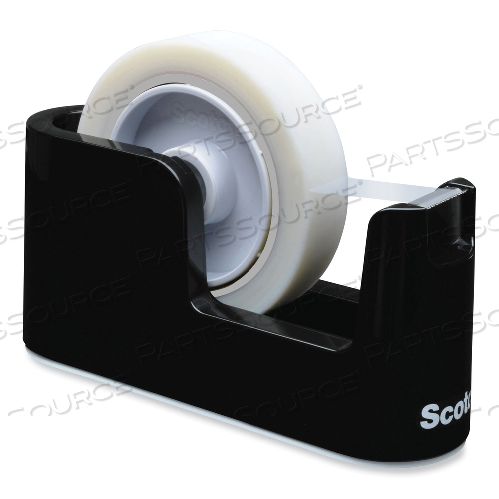 HEAVY DUTY WEIGHTED DESKTOP TAPE DISPENSER WITH ONE ROLL OF TAPE, 3" CORE, ABS, BLACK 