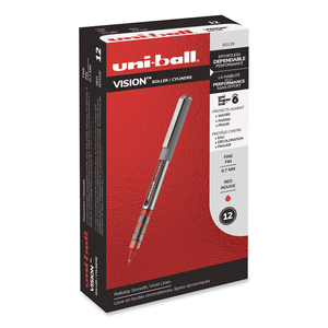 VISION ROLLER BALL PEN, STICK, FINE 0.7 MM, RED INK, GRAY/RED BARREL by Uni-Ball