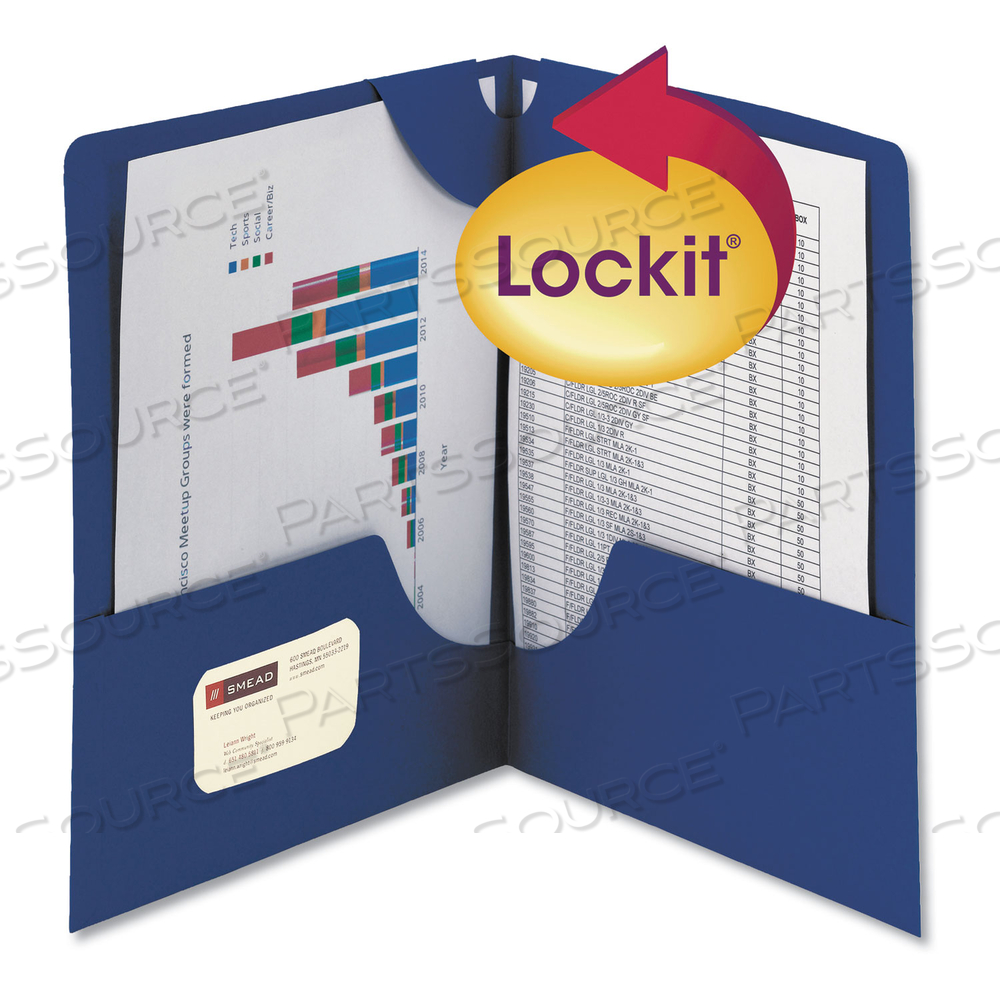 LOCKIT TWO-POCKET FOLDER, TEXTURED PAPER, 100-SHEET CAPACITY, 11 X 8.5, DARK BLUE by Smead LOCKIT TWO-POCKET FOLDER, TEXTURED PAPER, 100-SHEET CAPACITY, 11 X 8.5, DARK BLUE by Smead