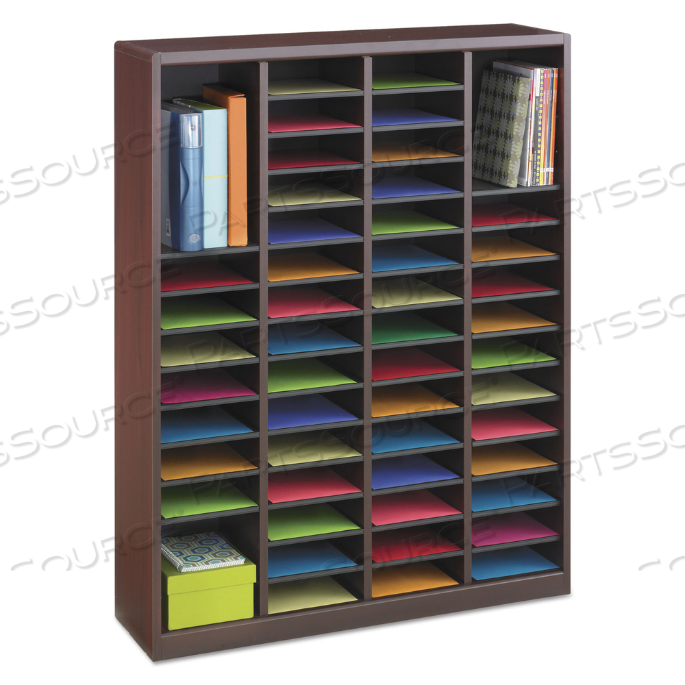 WOOD/FIBERBOARD E-Z STOR SORTER, 60 COMPARTMENTS, 40 X 11.75 X 52.25, MAHOGANY, 2 BOXES 