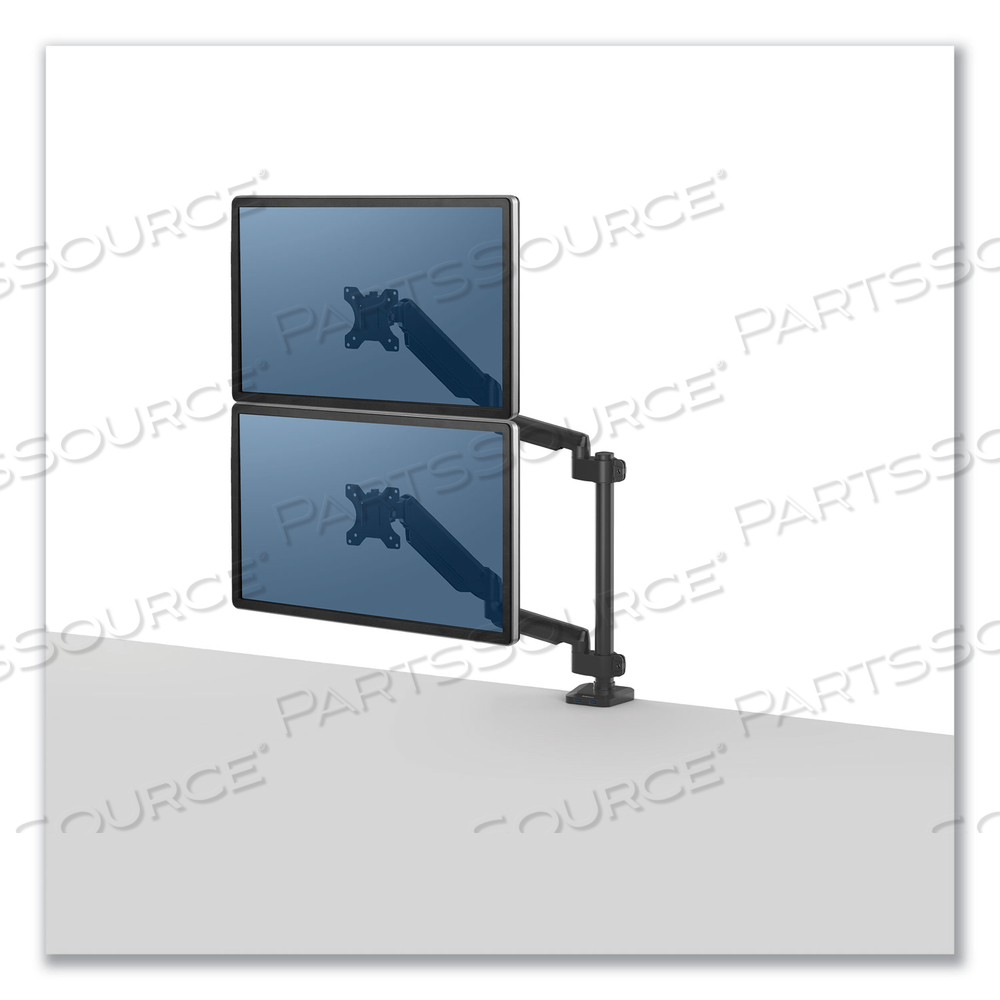 PLATINUM SERIES DUAL STACKING ARM FOR 27" MONITORS, 360 DEG ROTATION, 180 DEG TILT, 360 DEG PAN, BLACK, SUPPORTS 22 LB 