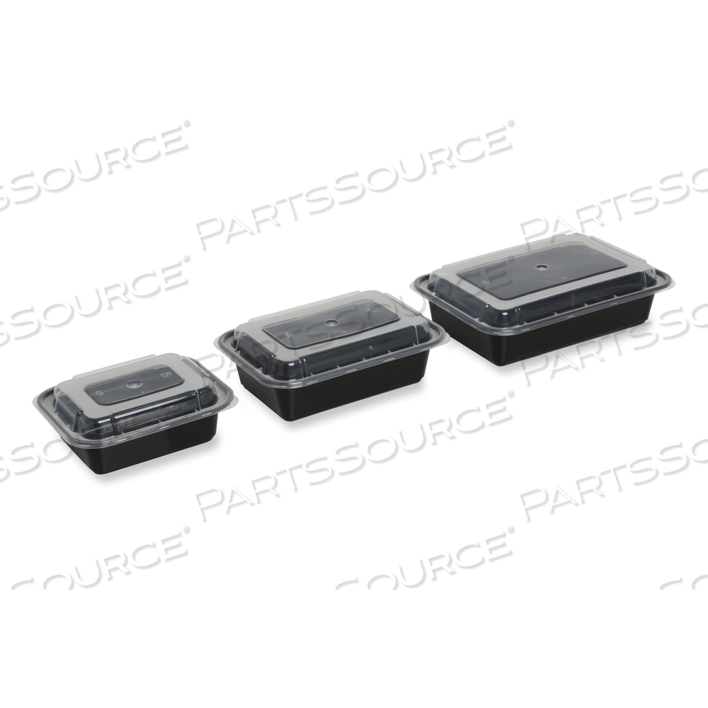 FOOD CONTAINER WITH LID, 16 OZ, 7.48 X 5.03 X 2.04, BLACK/CLEAR, PLASTIC by Genpak