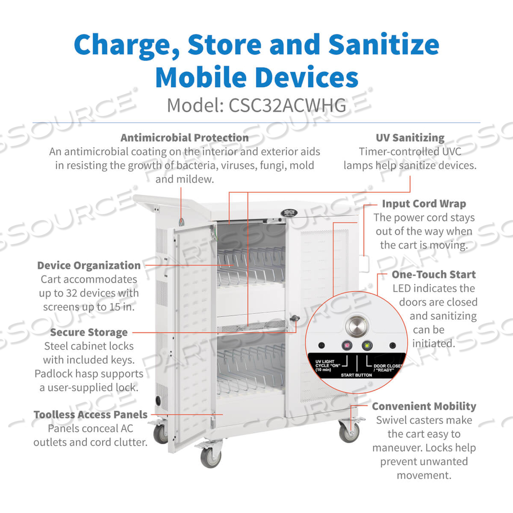 UV STERILIZATION AND CHARGING CART, 32 DEVICES, 34.8 X 21.6 X 42.3, WHITE UV STERILIZATION AND CHARGING CART, 32 DEVICES, 34.8 X 21.6 X 42.3, WHITE