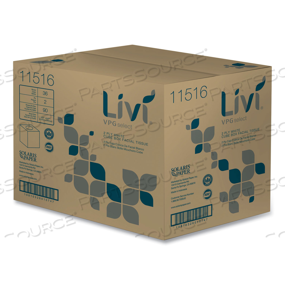 CUBE FACIAL TISSUE, 2-PLY, WHITE, 90 SHEETS/BOX, 36 BOXES/CARTON by Livi