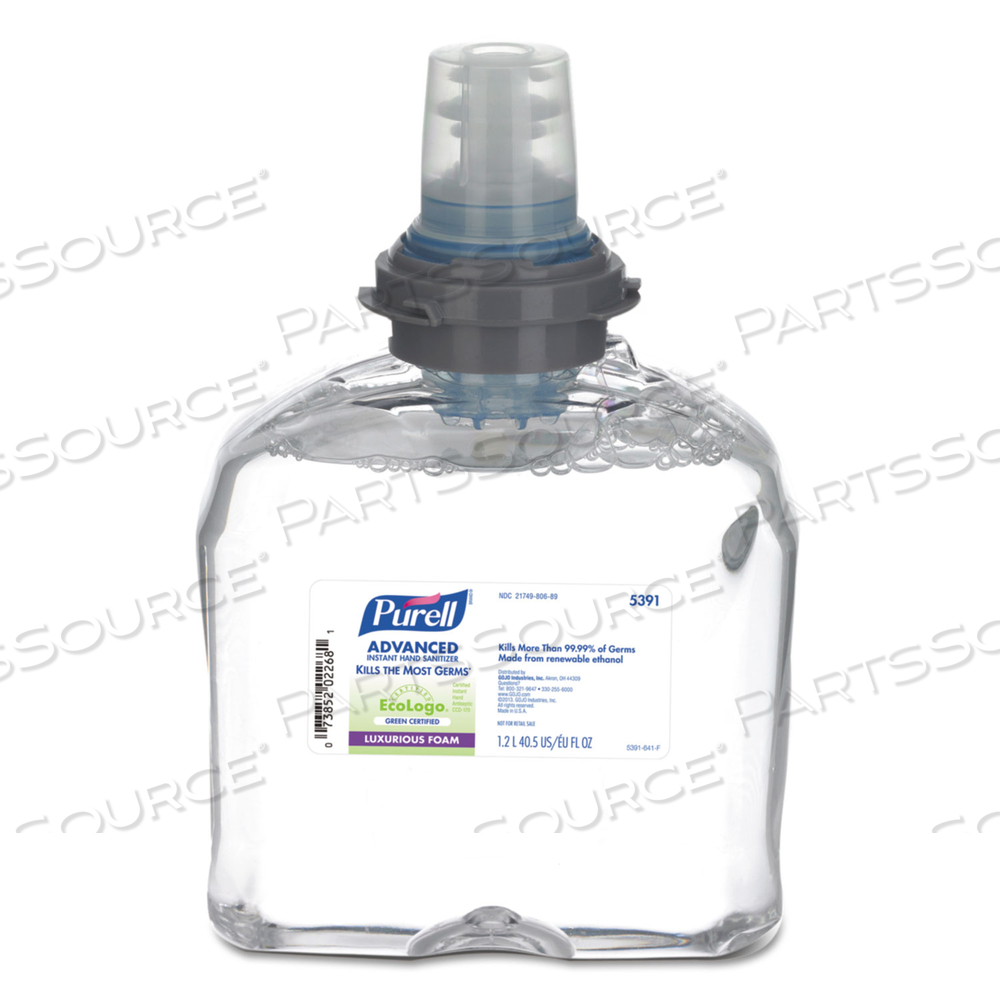 GREEN CERTIFIED TFX REFILL ADVANCED FOAM HAND SANITIZER, 1,200 ML, FRAGRANCE-FREE by Purell GREEN CERTIFIED TFX REFILL ADVANCED FOAM HAND SANITIZER, 1,200 ML, FRAGRANCE-FREE by Purell