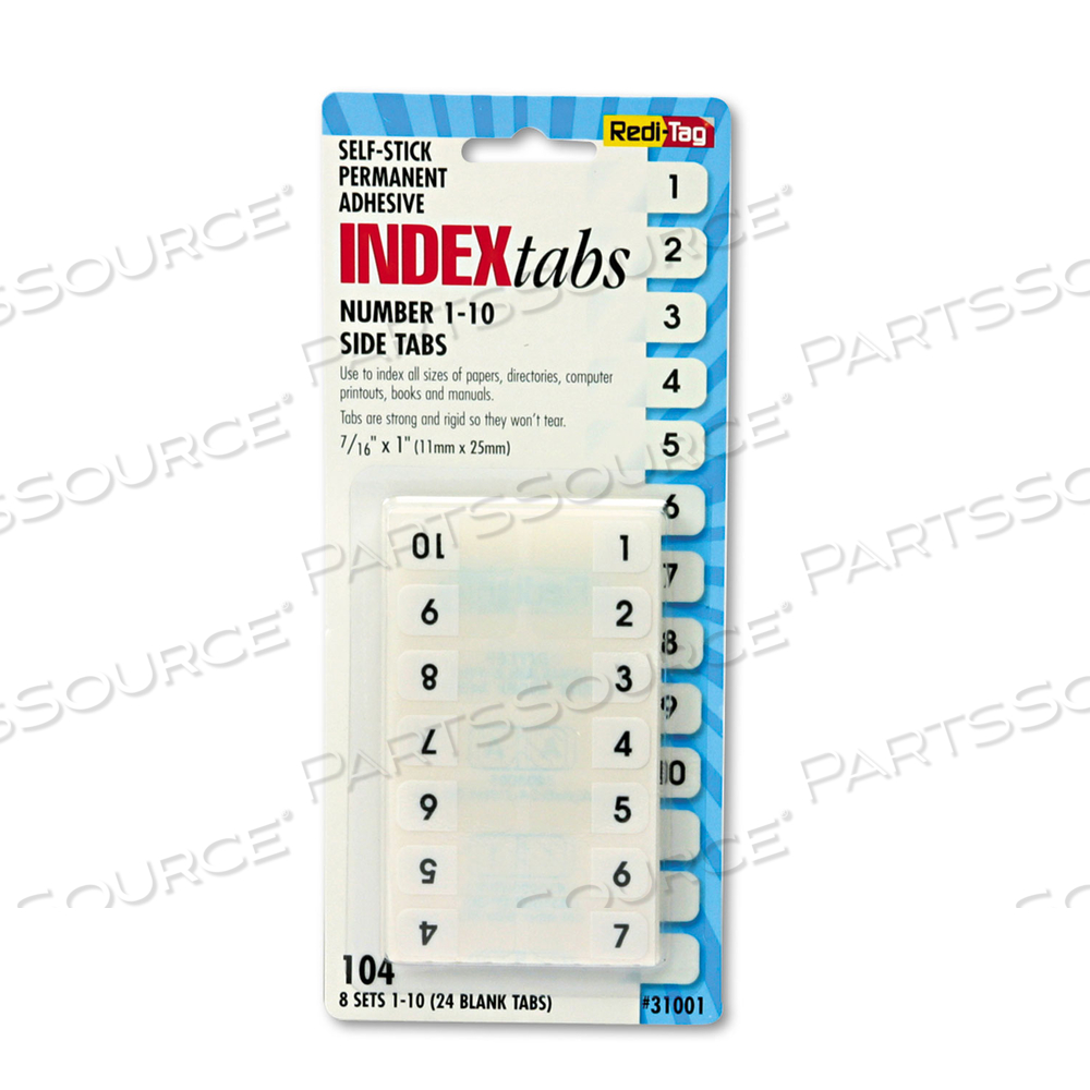 LEGAL INDEX TABS, PREPRINTED NUMERIC: 1 TO 10, 1/12-CUT, WHITE, 0.44" WIDE by Redi-Tag