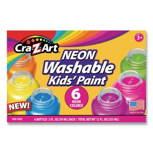 NEON WASHABLE KIDS' PAINT, 6 ASSORTED NEON COLORS, 2 OZ BOTTLE, 6/PACK by Cra-Z-Art