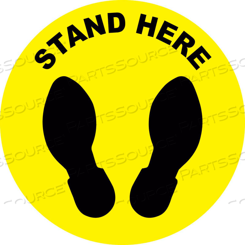 STAND HERE SIGN, 12'' ROUND, VINYL ADHESIVE by ERGOMAT INC.