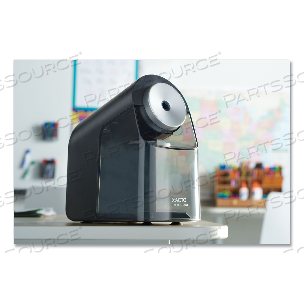 MODEL 1675 TEACHERPRO CLASSROOM ELECTRIC PENCIL SHARPENER, AC-POWERED, 4 X 7.5 X 8, BLACK/SILVER/SMOKE by X-Acto