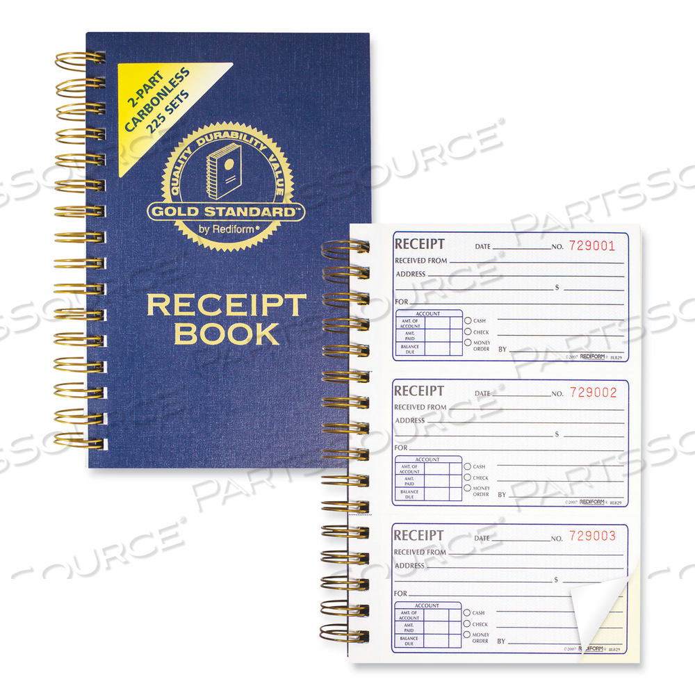 GOLD STANDARD MONEY RECEIPT BOOK, TWO-PART CARBONLESS, 5 X 2.75, 3 FORMS/SHEET, 225 FORMS TOTAL by Rediform