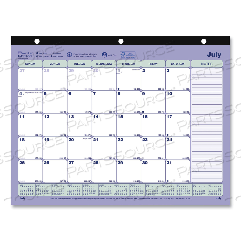 ACADEMIC 13-MONTH DESK PAD CALENDAR, 11 X 8.5, BLACK BINDING, 13-MONTH (JULY TO JULY): 2022 TO 2023 by Brownline