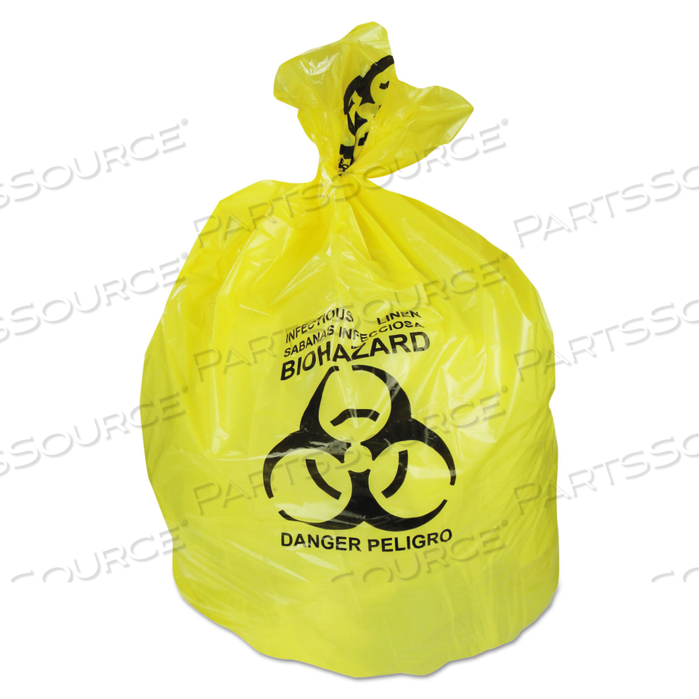 HEALTHCARE BIOHAZARD PRINTED CAN LINERS, 20-30 GAL, 1.3 MIL, 30" X 43", YELLOW HEALTHCARE BIOHAZARD PRINTED CAN LINERS, 20-30 GAL, 1.3 MIL, 30" X 43", YELLOW