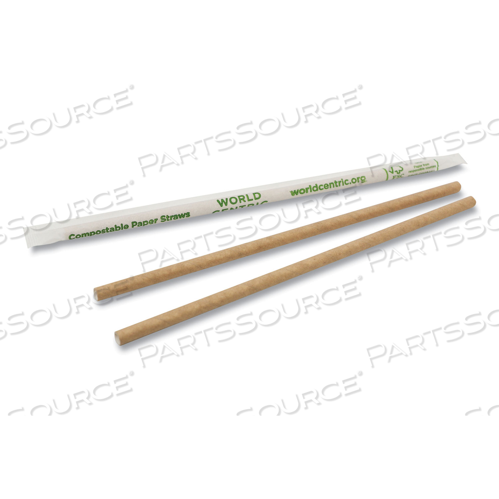 SUSTAINABLE KRAFT PAPER STRAWS, WRAPPED, 8", NATURAL by World Centric SUSTAINABLE KRAFT PAPER STRAWS, WRAPPED, 8", NATURAL by World Centric