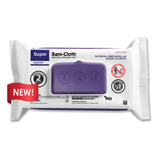 SUPER SANI-CLOTH GERMICIDAL DISPOSABLE WIPES, LARGE, 1-PLY, 8.2 X 9.8, UNSCENTED, WHITE, 80/PACK by Sani Professional