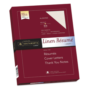 100% COTTON PREMIUM WEIGHT LINEN RESUME PAPER, 32 LB BOND WEIGHT, 8.5 X 11, ALMOND by SOUTHWORTH PRODUCTS CORP