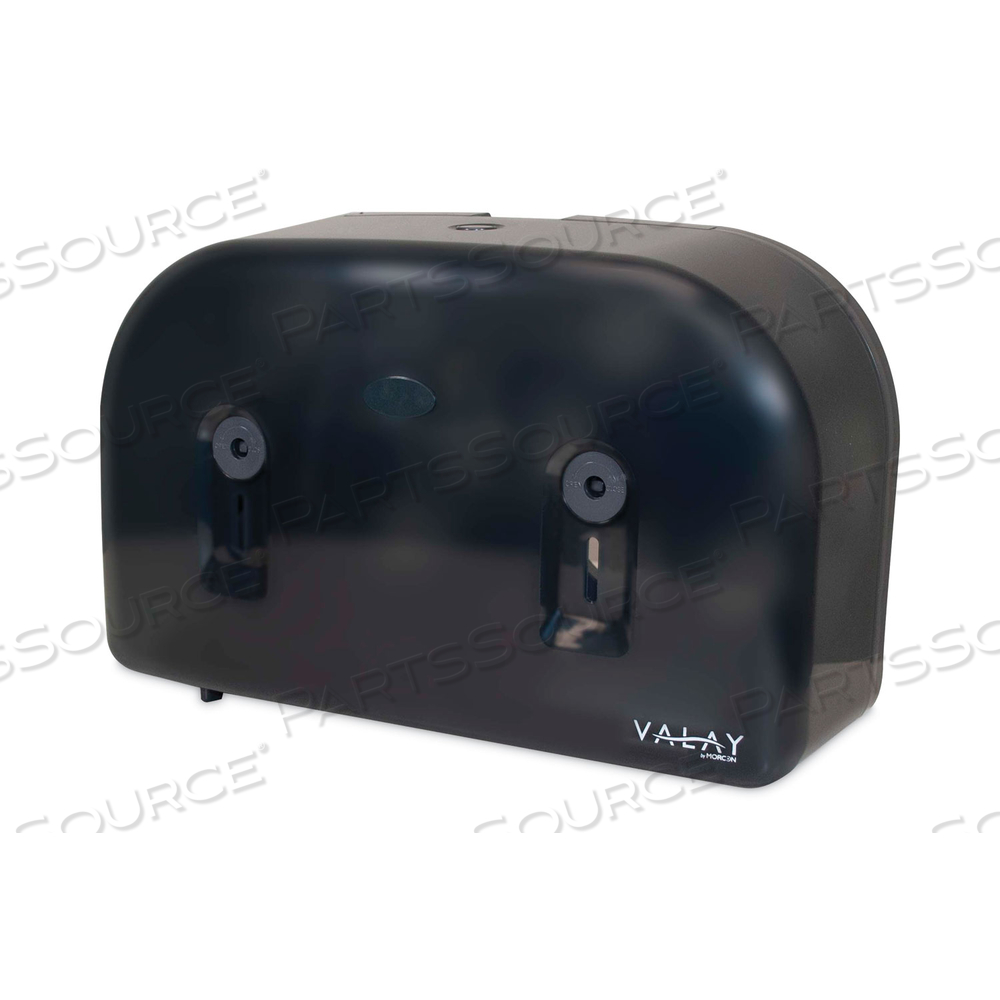 VALAY PLASTIC MINI JUMBO BATH TISSUE DISPENSER, TWO ROLLS, 9.75 X 15.87 X 5.25, BLACK by Morcon Tissue VALAY PLASTIC MINI JUMBO BATH TISSUE DISPENSER, TWO ROLLS, 9.75 X 15.87 X 5.25, BLACK by Morcon Tissue