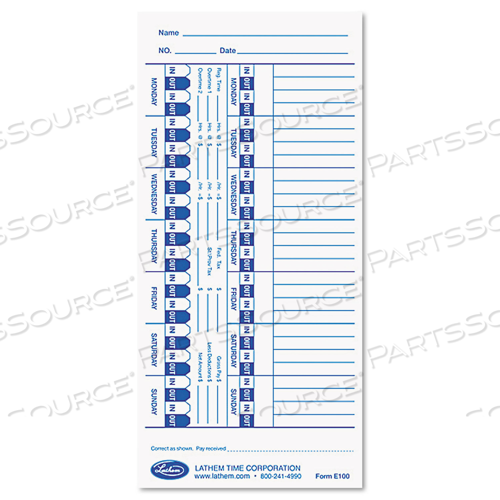TIME CLOCK CARDS FOR LATHEM TIME E SERIES, ONE SIDE, 4 X 9 by Lathem Time TIME CLOCK CARDS FOR LATHEM TIME E SERIES, ONE SIDE, 4 X 9 by Lathem Time