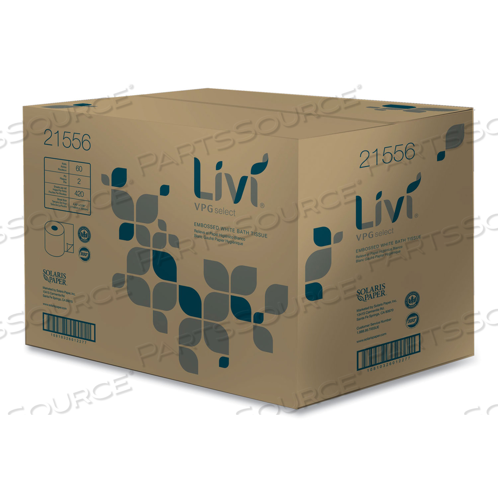 BATH TISSUE, 2-PLY, WHITE, 420 SHEETS, 60 ROLLS/CARTON by Livi
