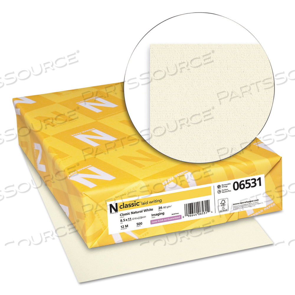 CLASSIC LAID STATIONERY, 24 LB BOND WEIGHT, 8.5 X 11, CLASSIC NATURAL WHITE, 500/REAM by Neenah