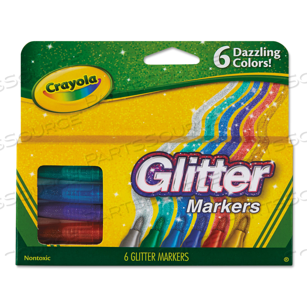 GLITTER MARKERS, MEDIUM BULLET TIP, ASSORTED COLORS, 6/SET 